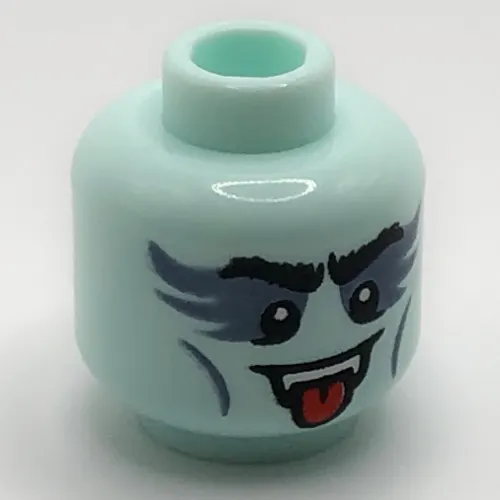 Minifig Head Vampire Guitarist, Open Mouth, Tongue, Fangs, Sand Blue Eye Shadow print