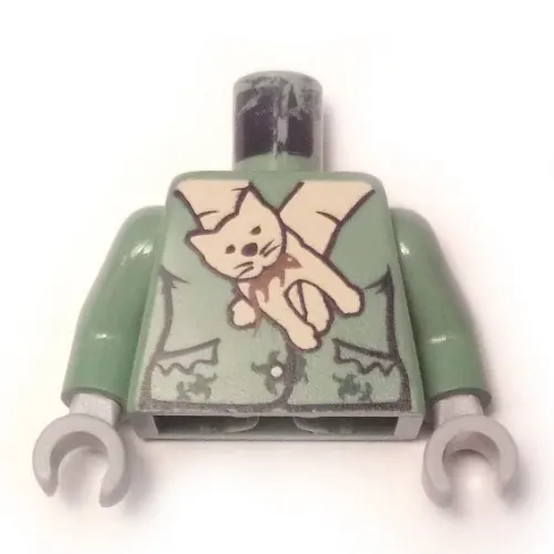 Torso Jacket with Cat Scarf Print (Professor Snape Boggart), Sand Green Arms, Light Bluish Gray Hands