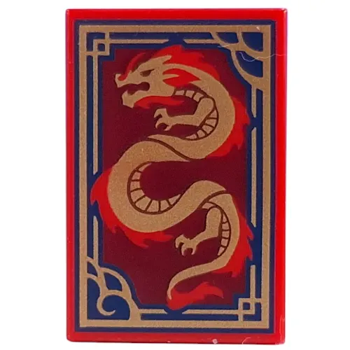 Tile 2 x 3 with Gold/Red Dragon, Dark Blue/Gold Border print