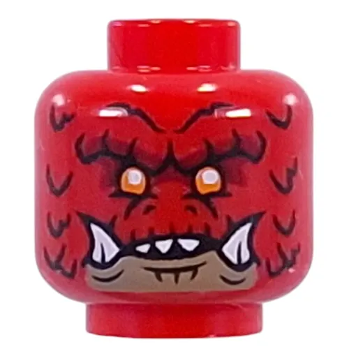 Minifig Head Dragonian Scout, Dark Red Scales, Orange Eyes, Dark Tan Mouth, White Fangs