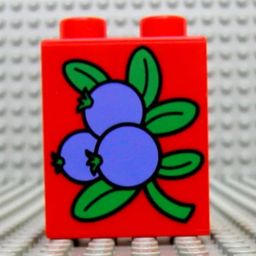 Duplo Brick 1 x 2 x 2 with 3 Blueberries and Leaves Print