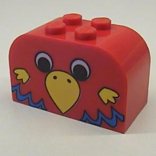 Brick Curved 2 x 4 x 2 Double with Parrot Head, Yellow Beak, Blue feathers Print