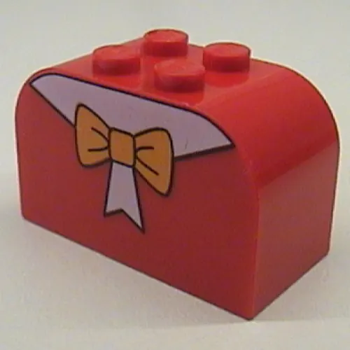 Brick Curved 2 x 4 x 2 Double with Orange Bow Print