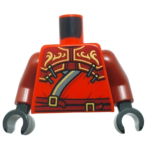 Torso, Robe, Sand Blue/Gold Trim, Dark Red Armor, Straps, Gold Decorations print, Dark Red Arms, Black Hands