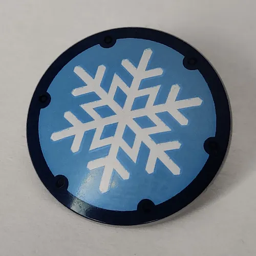 Shield Round Bowed with White Snowflake On Medium Azure Background, Dark Blue Border print