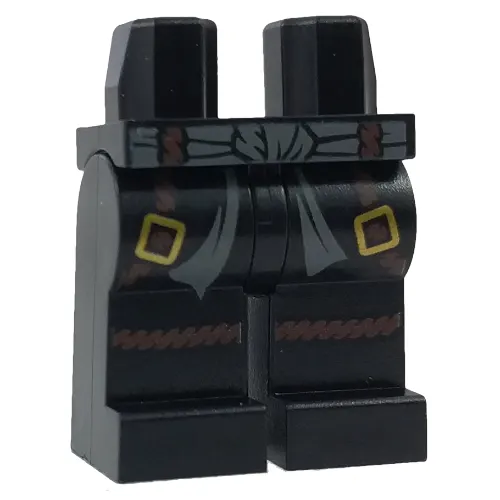 Hips and Black Legs with Dark Bluish Gray Sash and Dark Brown Belts with Gold Buckles and Dark Brown Rope Knee Wraps