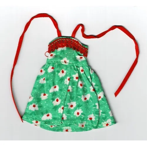 Scala, Dress with White Flowers and Red Trim and Neck Ribbon