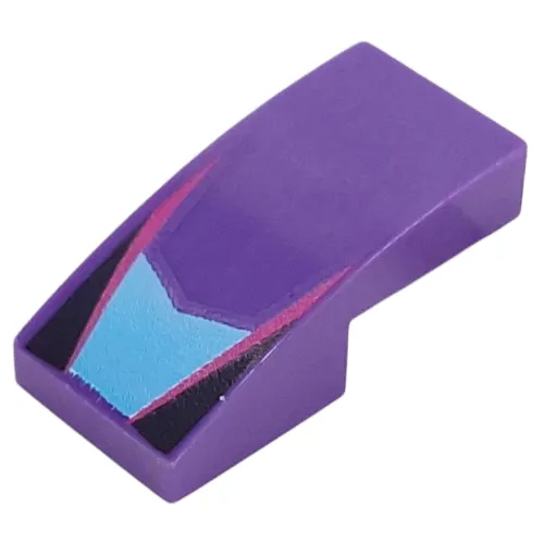 Brick Curved 2 x 1 No Studs with Medium Azure Shape, Magenta Lines, Black Triangles print