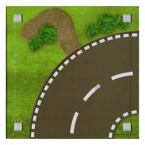 Baseplate with 4 Square Corner Holes and Curved Road / Straight Road Print