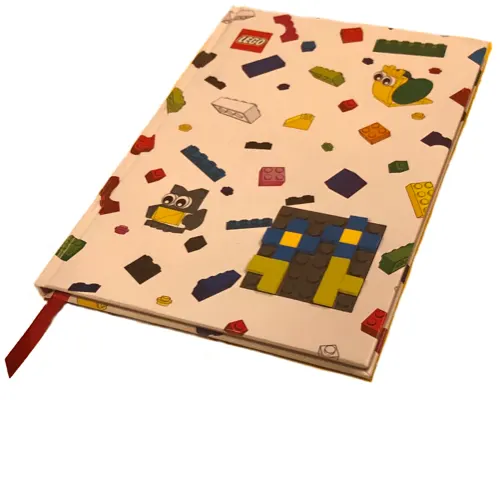 Notebook with Brick Images, Embedded Dark Bluish Gray 6 x 6 Plate, Red Ribbon