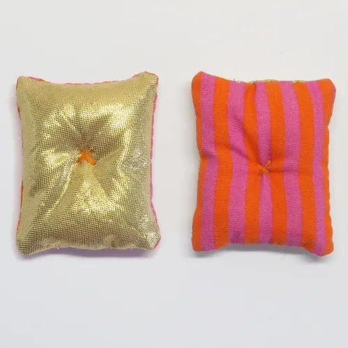 Belville, Pillow 6 x 7 Gold with Magenta / Orange Stripes on Reverse